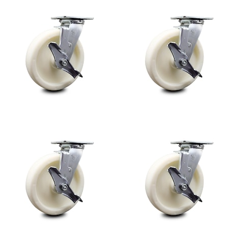 Service Caster 8 Inch Nylon Swivel Caster Set with Roller Bearings and Brakes SCC-30CS820-NYR-TLB-4